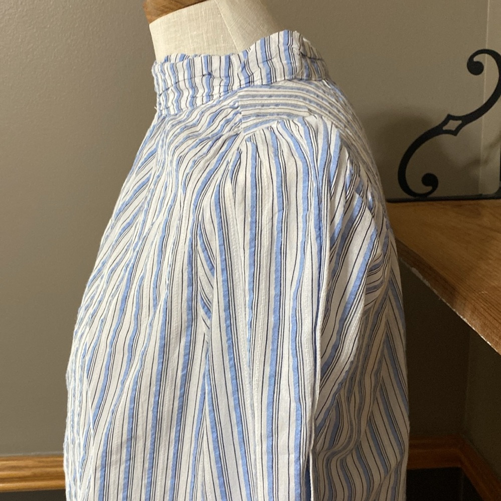 Loft mock neck blue white & black striped long sleeve top size Small - Picture 3 of 8
